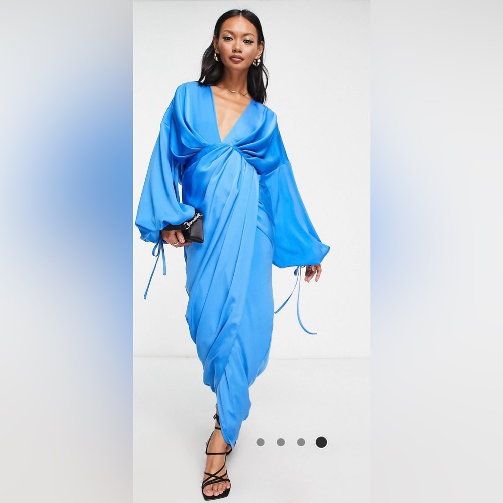 ASOS Design Satin Plunge Dress with Draping Detail 💙 worn once!